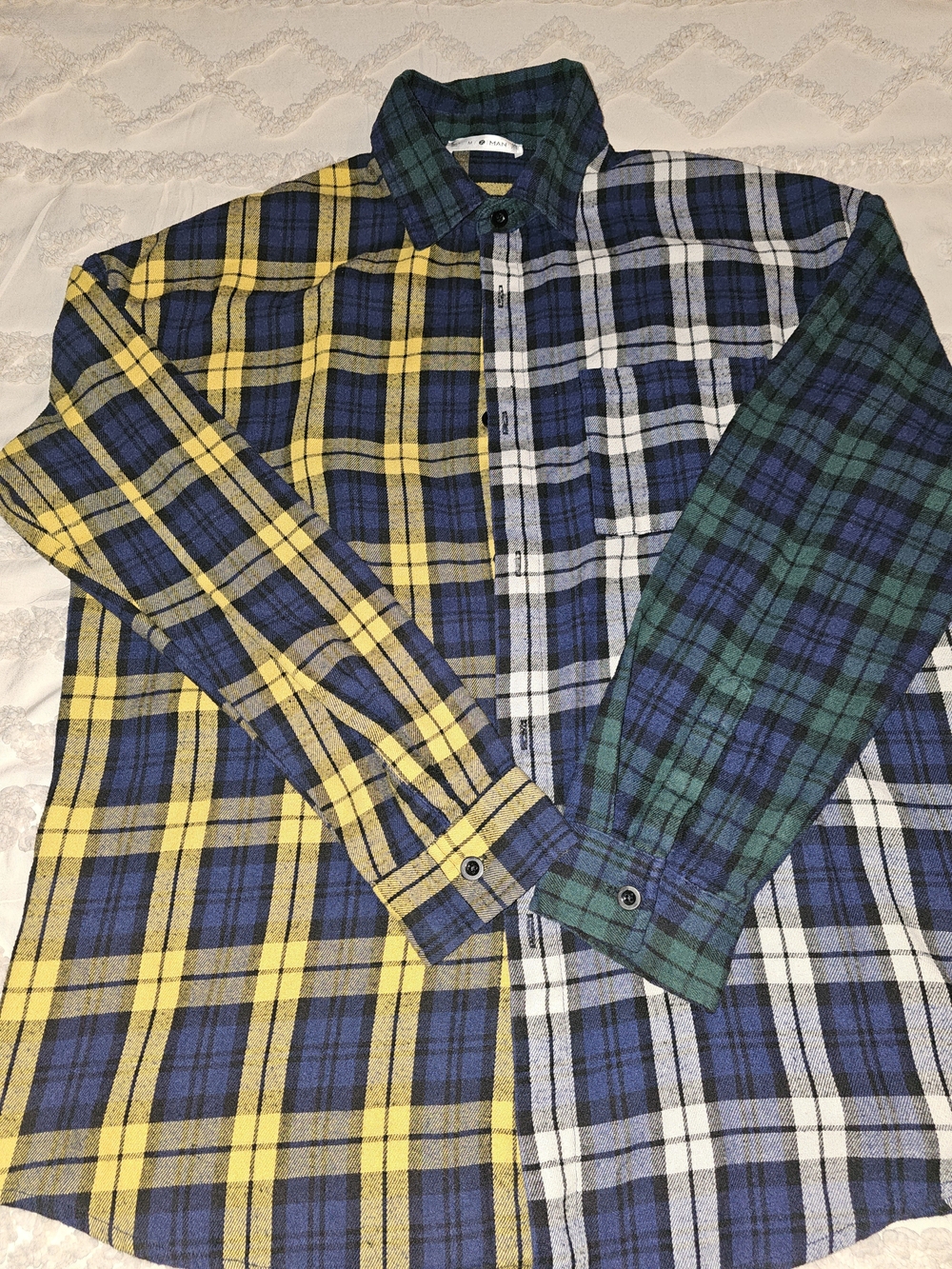 Mi MAN Men's Multi-Color Plaid Button-Up Shirt - Blue, Yellow & Green